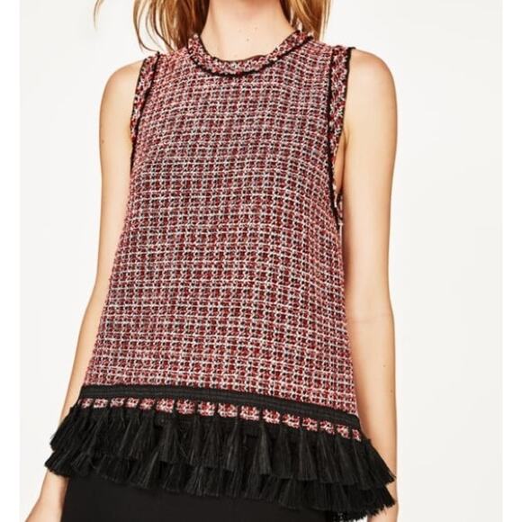 Zara Medium Colorful Tweed Fringe Sleeveless Top Beach Boho Chic Indie Lagenlook - Picture 2 of 12